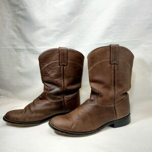Justin Brown Leather Roper Cowboy/Western Boots, Youth 5/women's 6